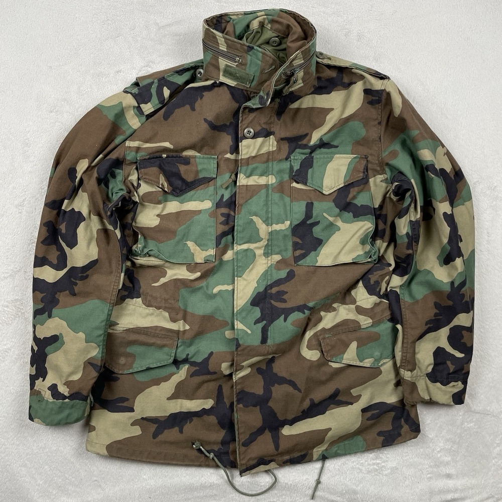 Vintage Military M-65 Field Jacket Mens Medium Long Camo Cold Weather Hoodie